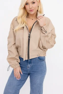 Damskie Włoski Ciemnobeżowa Kurtka z marszczeniami VASTI