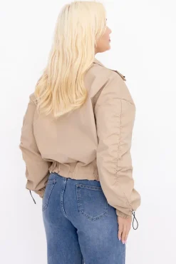 Damskie Włoski Ciemnobeżowa Kurtka z marszczeniami VASTI