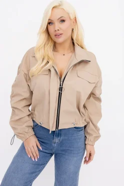 Damskie Włoski Ciemnobeżowa Kurtka z marszczeniami VASTI