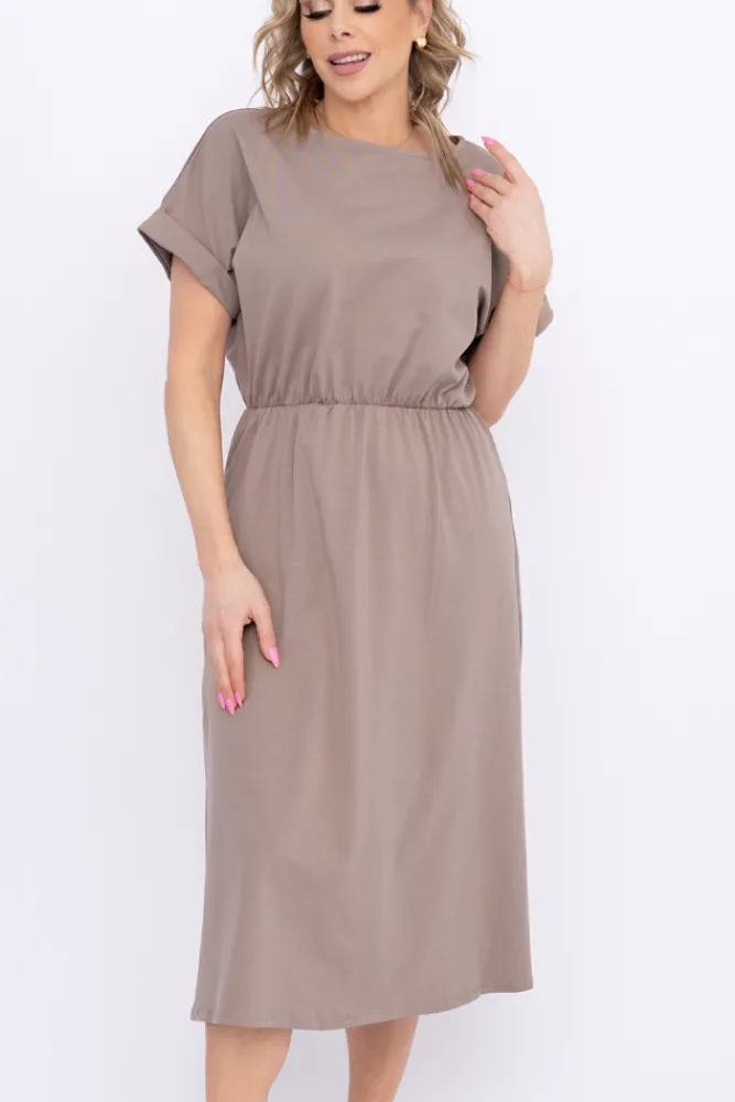 Włoski Ciemnobeżowa Sukienka MARISTA