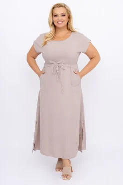 Polski Ciemnobeżowa Sukienka PIRMENO