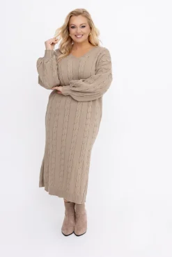 Włoski Ciemnobeżowa Sukienka sweterkowa REMELIA