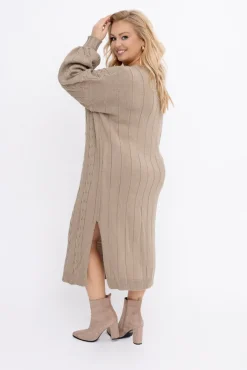 Włoski Ciemnobeżowa Sukienka sweterkowa REMELIA