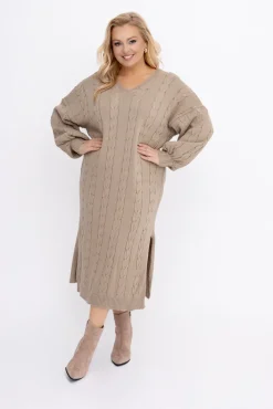 Włoski Ciemnobeżowa Sukienka sweterkowa REMELIA