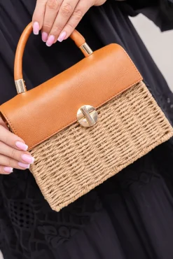 Damskie Ciemnobeżowa Torebka pleciona typu kuferek KASTELLA