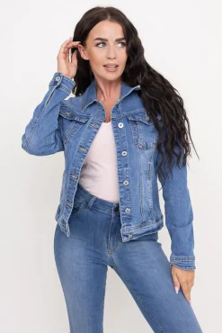 Damskie Włoski Ciemnoniebieska Kurtka jeansowa ZAINA