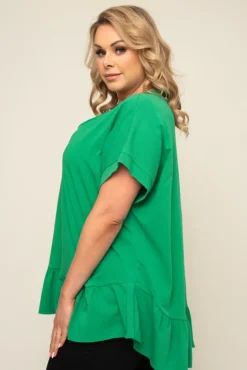 Damskie Włoski Ciemnozielona Bluzka z falbaną BEYBIN