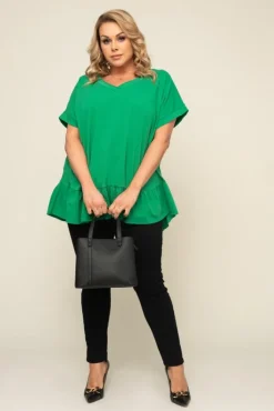 Damskie Włoski Ciemnozielona Bluzka z falbaną BEYBIN