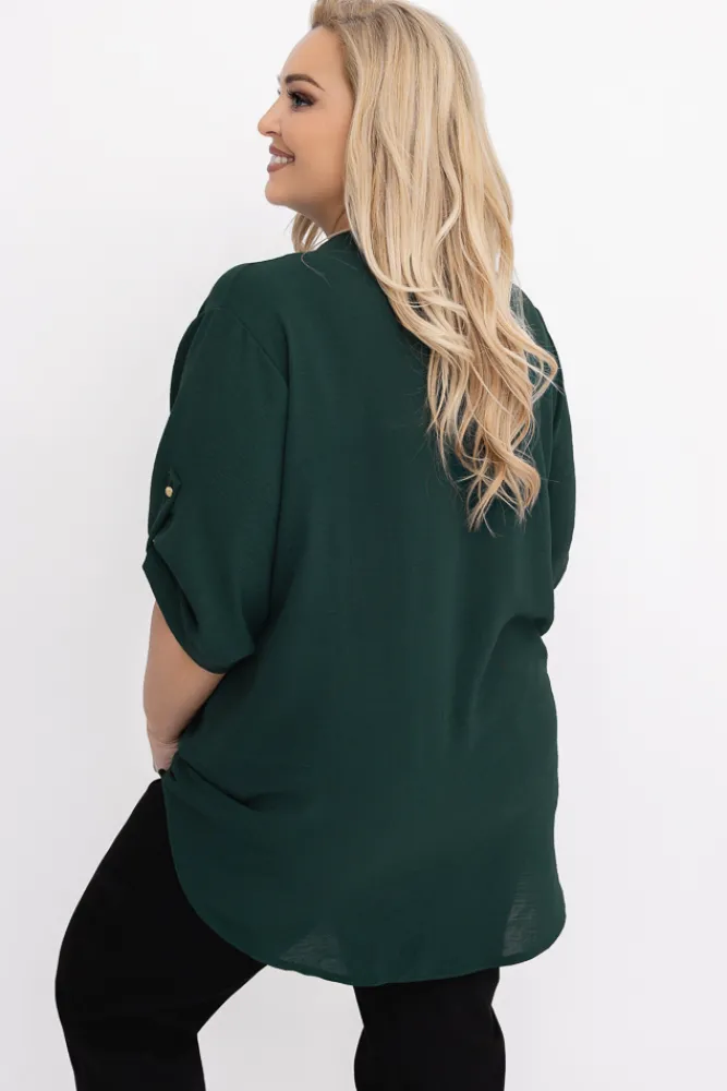 Damskie Polski Ciemnozielona Koszula ze stójką LERIA