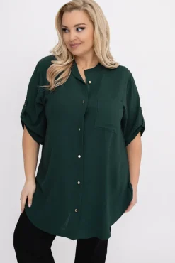 Damskie Polski Ciemnozielona Koszula ze stójką LERIA