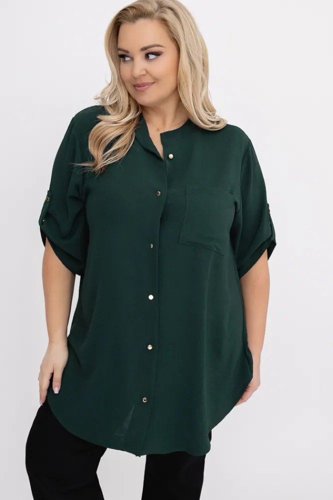 Damskie Polski Ciemnozielona Koszula ze stójką LERIA
