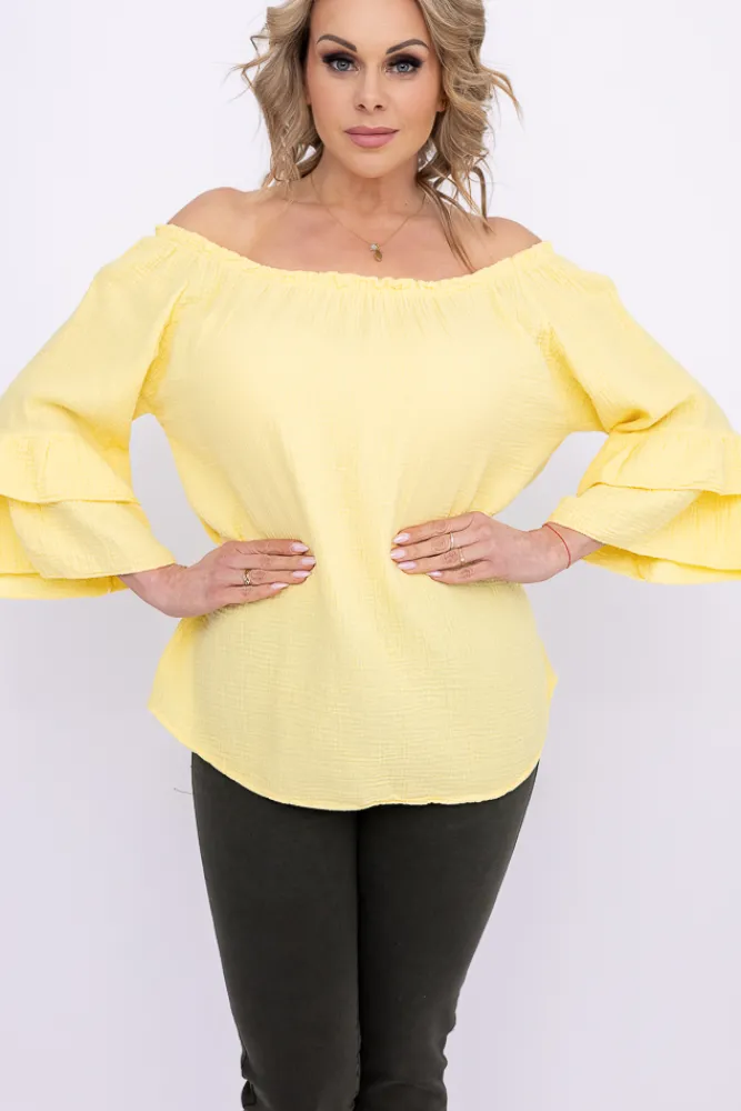 Damskie Włoski Cytrynowa Bluzka z falbanami PARFI