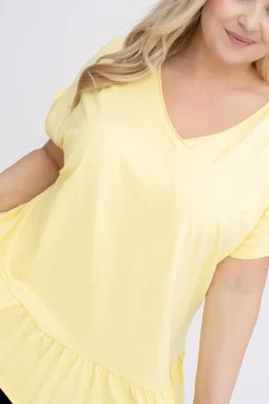 Damskie Włoski Cytrynowa Bluzka z falbaną BEYBIN