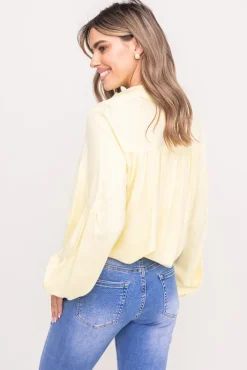 Damskie Polski Cytrynowa Koszula z bufiastymi rękawami KAMI