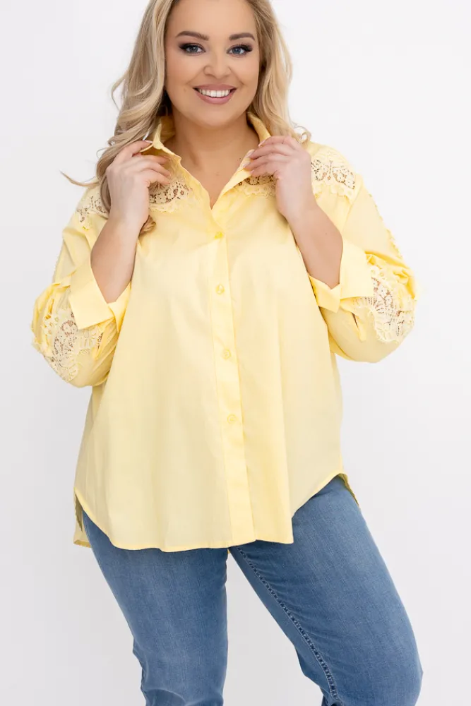 Damskie Włoski Cytrynowa Koszula z koronką SENRI