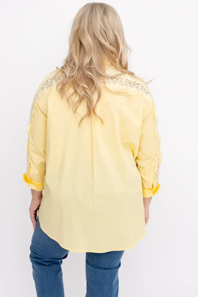 Damskie Włoski Cytrynowa Koszula z koronką SENRI