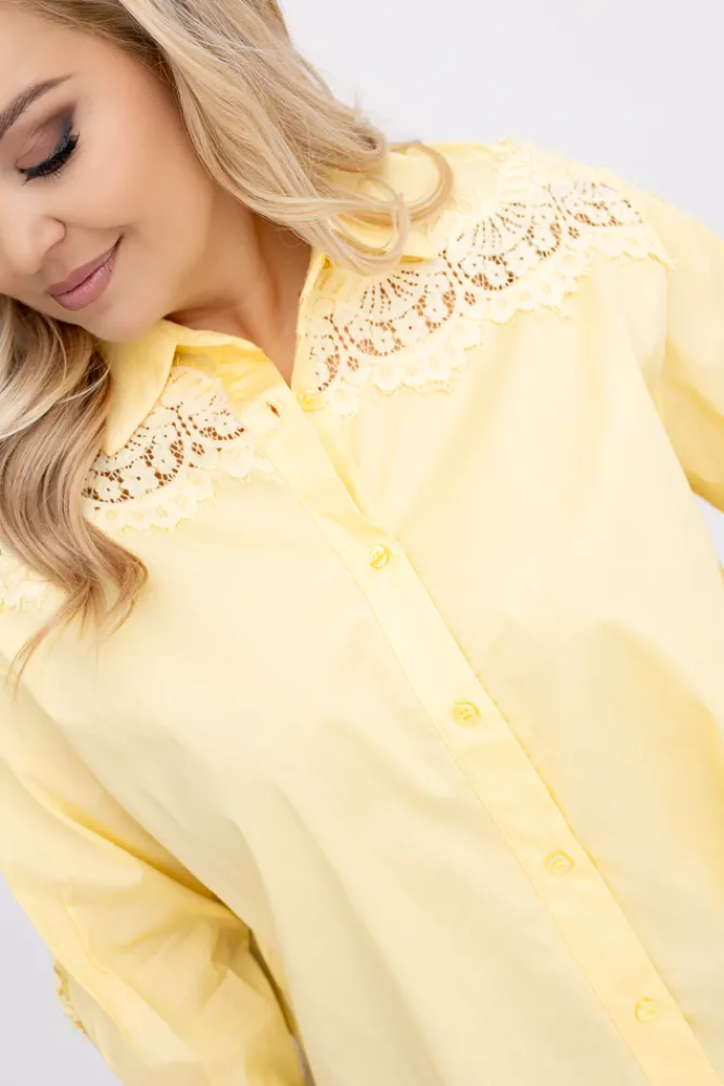 Damskie Włoski Cytrynowa Koszula z koronką SENRI
