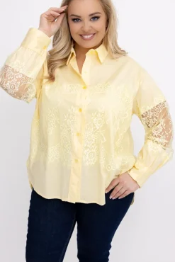 Damskie Włoski Cytrynowa Koszula z koronką IRIEN
