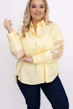 Damskie Włoski Cytrynowa Koszula z koronką IRIEN