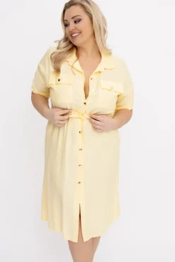 Włoski Cytrynowa Sukienka szmizjerka SAFERI