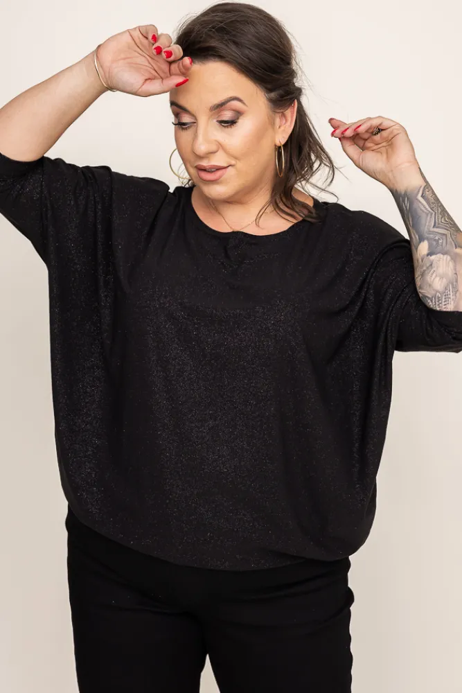 Damskie Polski Czarna Bluzka Brokatowa DEQUZI