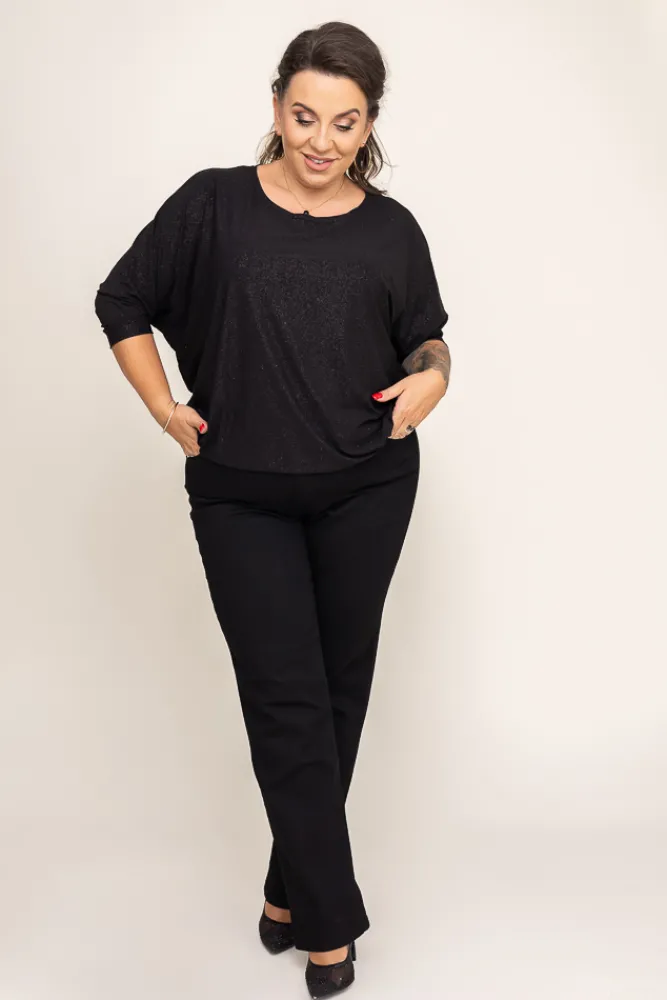 Damskie Polski Czarna Bluzka Brokatowa DEQUZI