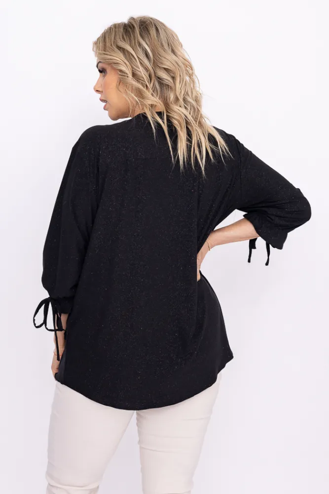 Damskie Polski Czarna Bluzka brokatowa GELVI