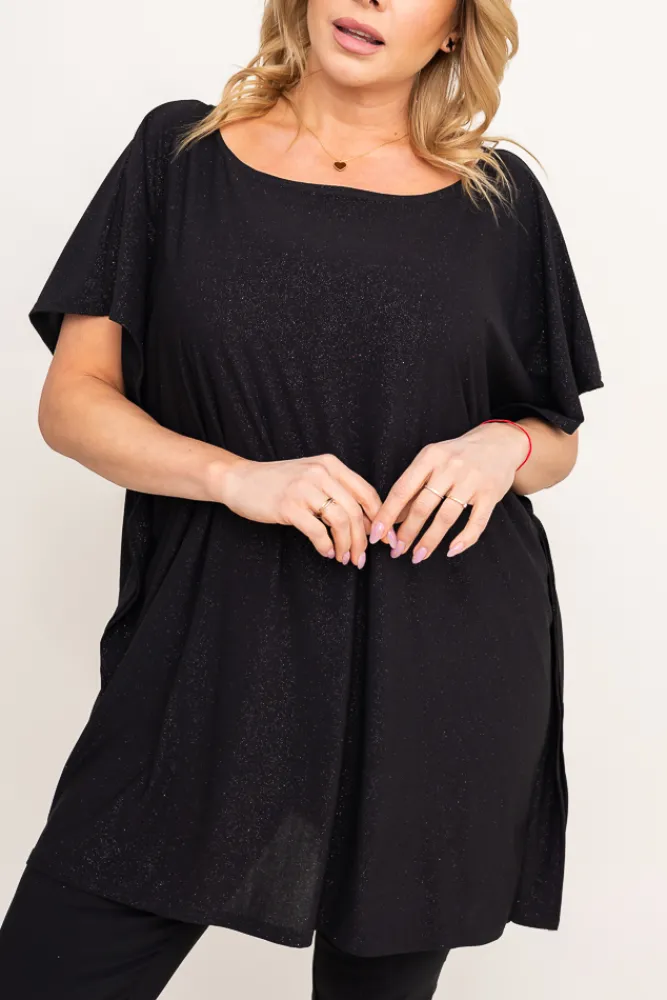 Damskie Polski Czarna Bluzka brokatowa MALPEZA