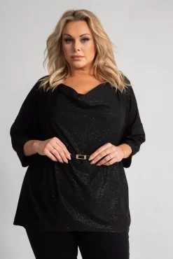 Damskie Polski Czarna Bluzka brokatowa SANOMI