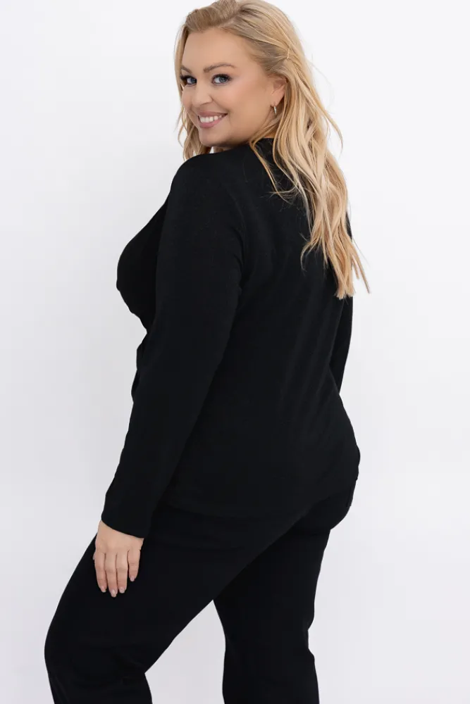 Damskie Włoski Czarna Bluzka błyszcząca LAGGI