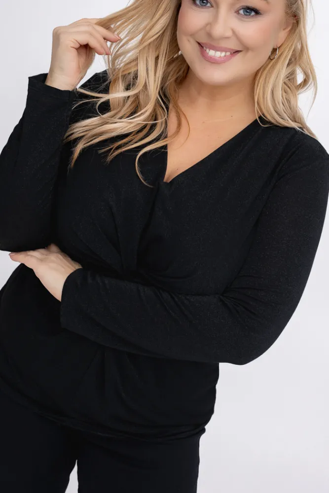 Damskie Włoski Czarna Bluzka błyszcząca LAGGI