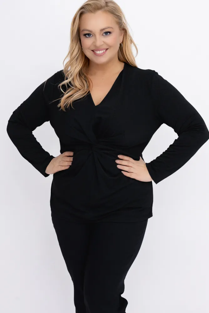 Damskie Włoski Czarna Bluzka błyszcząca LAGGI