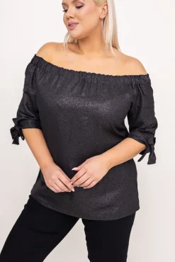 Damskie Polski Czarna Bluzka błyszcząca LURESS