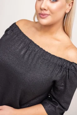 Damskie Polski Czarna Bluzka błyszcząca LURESS