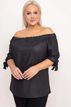 Damskie Polski Czarna Bluzka błyszcząca LURESS