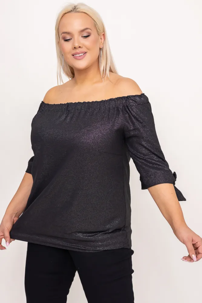 Damskie Polski Czarna Bluzka błyszcząca LURESS