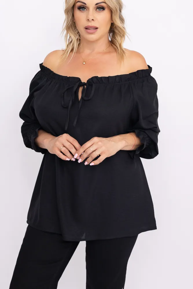 Damskie Włoski Czarna Bluzka błyszcząca MISSI