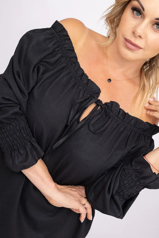 Damskie Włoski Czarna Bluzka błyszcząca MISSI