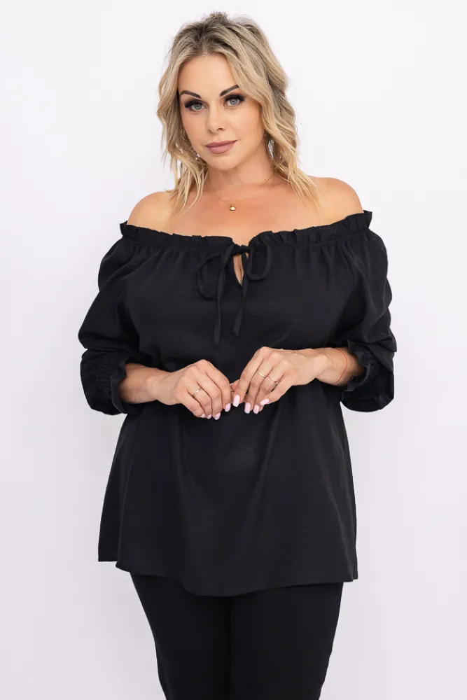 Damskie Włoski Czarna Bluzka błyszcząca MISSI