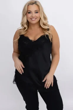 Damskie Włoski Czarna Bluzka satynowa JEZZI