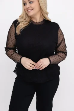 Damskie Włoski Czarna Bluzka siateczkowa VENTO