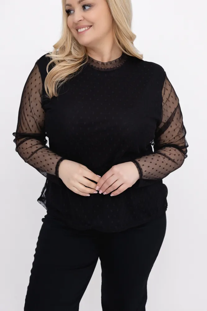 Damskie Włoski Czarna Bluzka siateczkowa VENTO