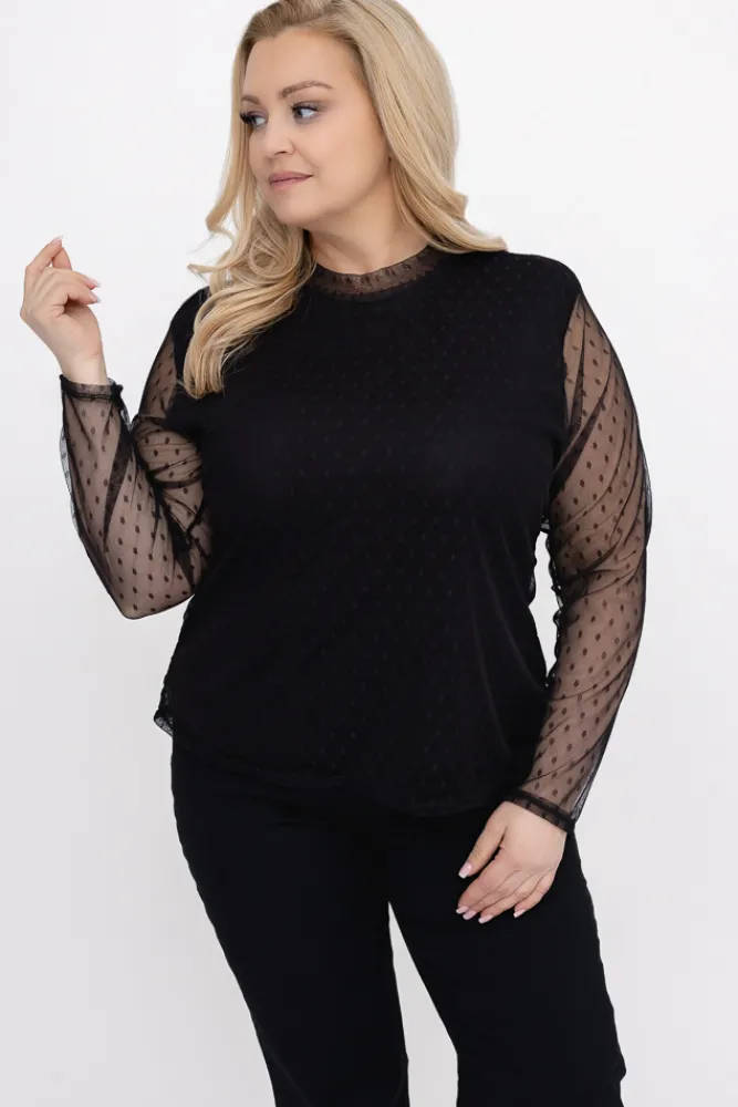 Damskie Włoski Czarna Bluzka siateczkowa VENTO