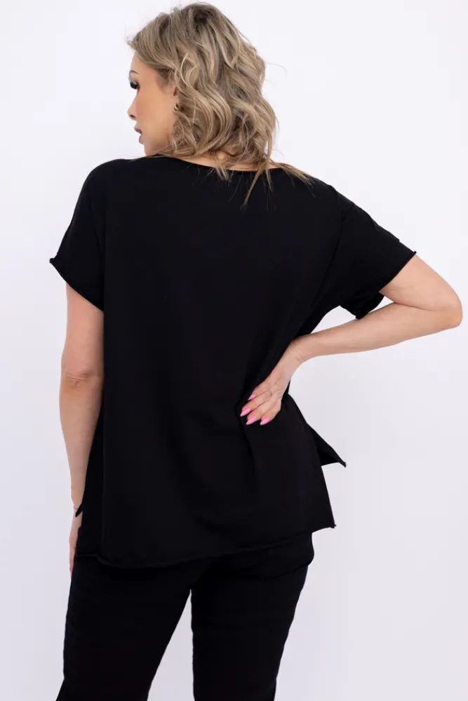 Damskie Włoski Czarna Bluzka SUNRISE Wzór 14