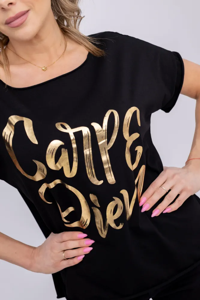 Damskie Włoski Czarna Bluzka SUNRISE Wzór 14