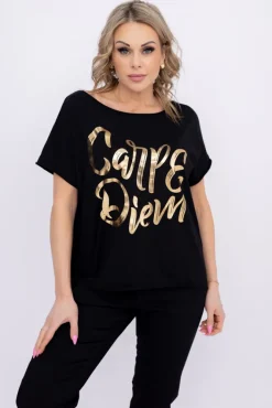 Damskie Włoski Czarna Bluzka SUNRISE Wzór 14