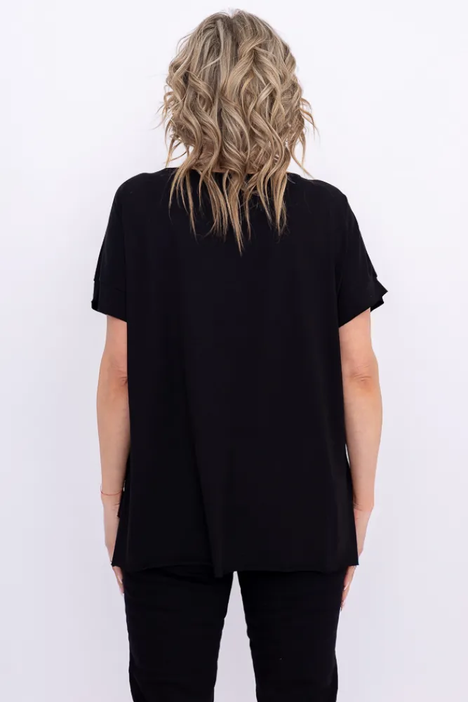 Damskie Włoski Czarna Bluzka SUNRISE Wzór 13