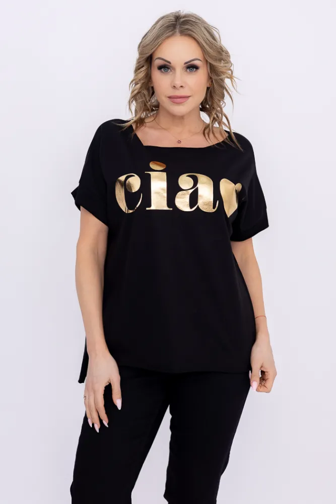 Damskie Włoski Czarna Bluzka SUNRISE Wzór 13