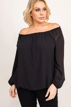 Damskie Włoski Czarna Bluzka szyfonowa HILL