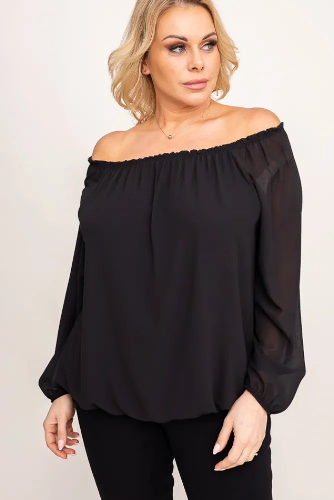 Damskie Włoski Czarna Bluzka szyfonowa HILL